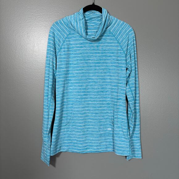 GapFit Women's Blue Striped Tunnel Neck Activewear Top - Size Small - Thumbholes - Picture 1 of 7